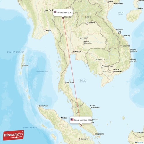 Kuala Lumpur - Chiang Mai direct flight map