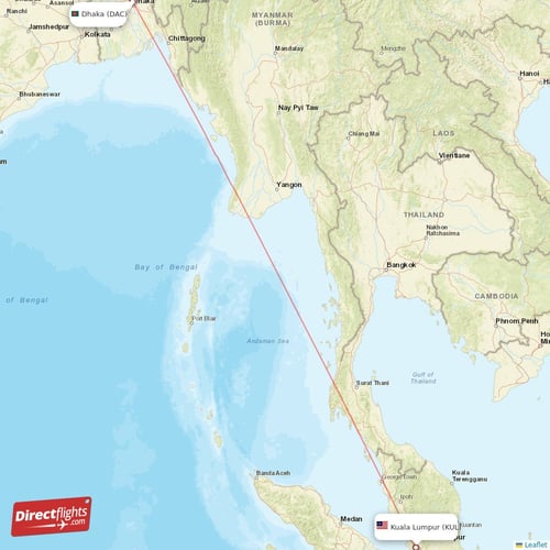 Kuala Lumpur - Dhaka direct flight map