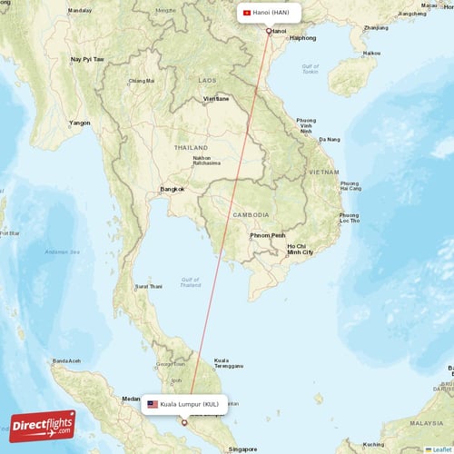 Kuala Lumpur - Hanoi direct flight map