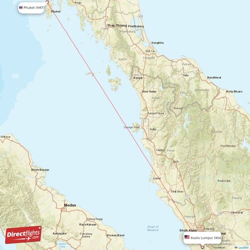 Kuala Lumpur - Phuket direct flight map