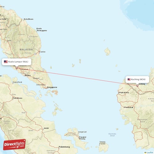 Kuala Lumpur - Kuching direct flight map