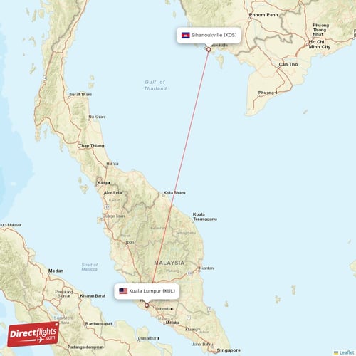 Kuala Lumpur - Sihanoukville direct flight map