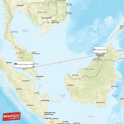 Kuala Lumpur - Labuan direct flight map