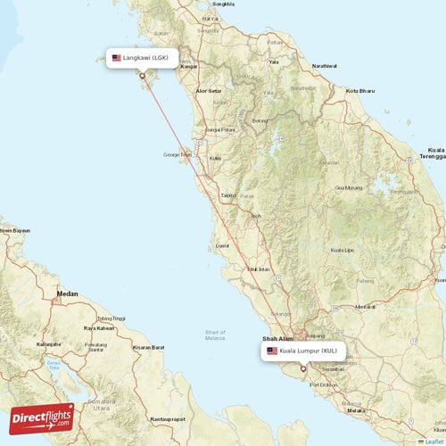 Kuala Lumpur - Langkawi direct flight map
