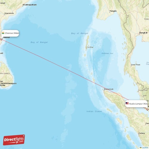 Kuala Lumpur - Chennai direct flight map