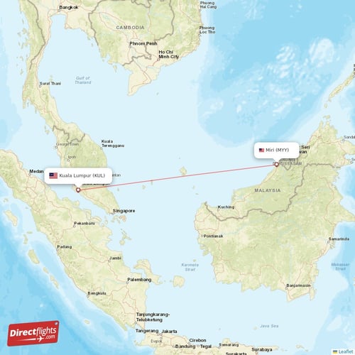 Kuala Lumpur - Miri direct flight map