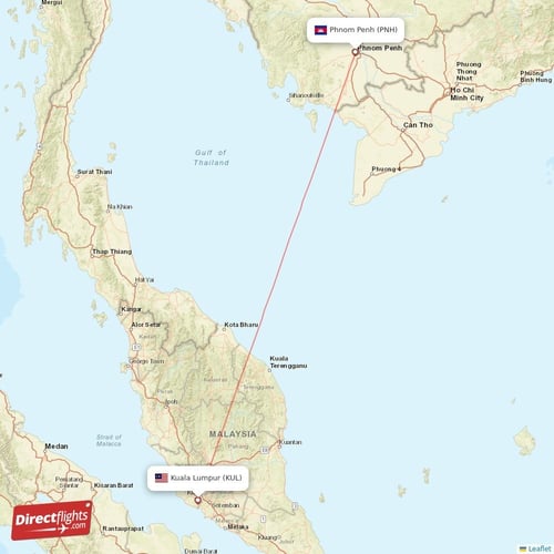 Kuala Lumpur - Phnom Penh direct flight map
