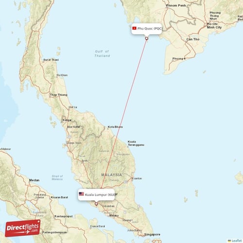 Kuala Lumpur - Phu Quoc direct flight map