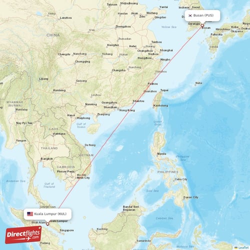Kuala Lumpur - Busan direct flight map