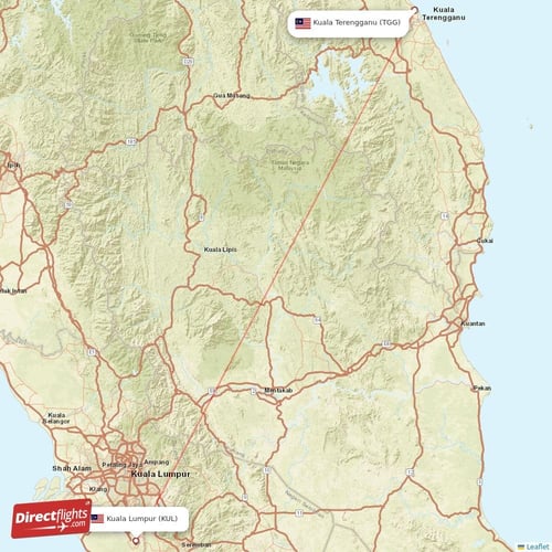 Kuala Lumpur - Kuala Terengganu direct flight map