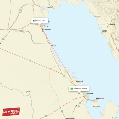 Kuwait - Dammam direct flight map