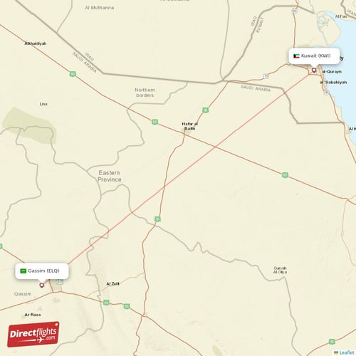 Kuwait - Gassim direct flight map