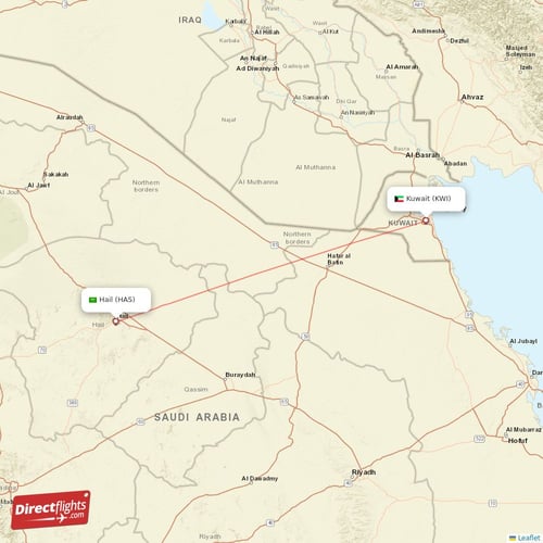 Kuwait - Hail direct flight map