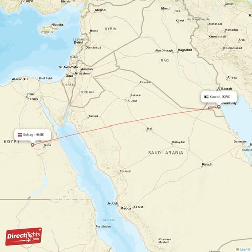 Kuwait - Sohag direct flight map