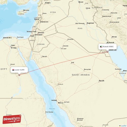 Kuwait - Luxor direct flight map