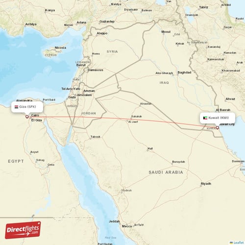 Kuwait - Giza direct flight map