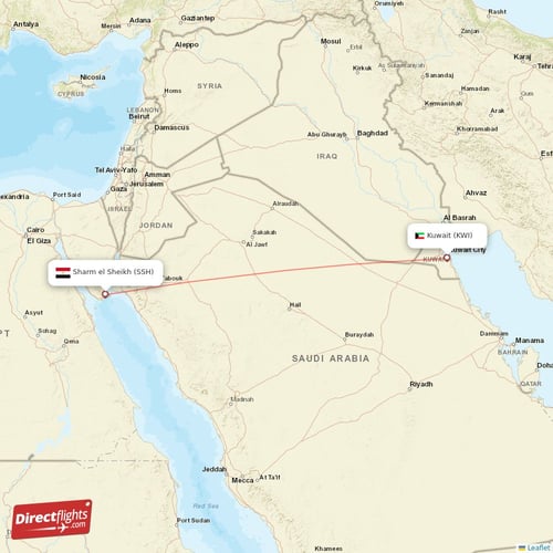 Kuwait - Sharm el Sheikh direct flight map