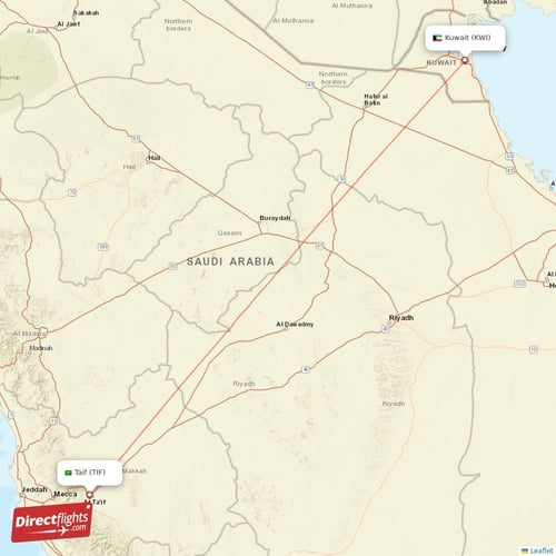 Kuwait - Taif direct flight map