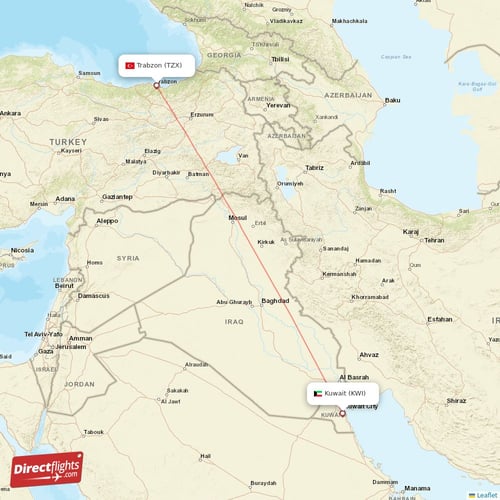 Kuwait - Trabzon direct flight map