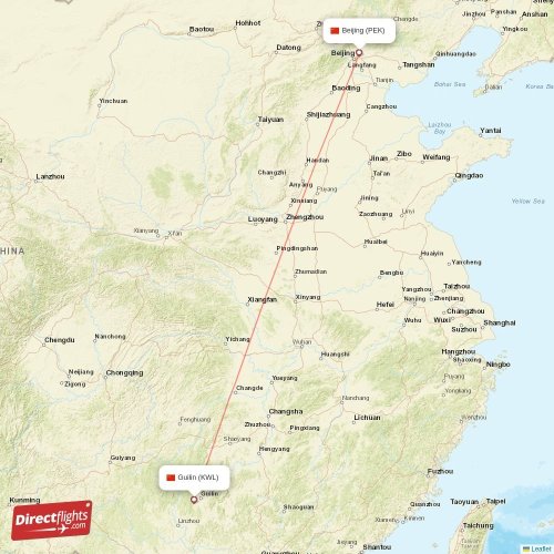 Guilin - Beijing direct flight map
