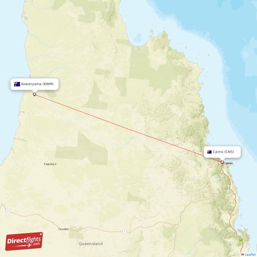 Kowanyama - Cairns direct flight map