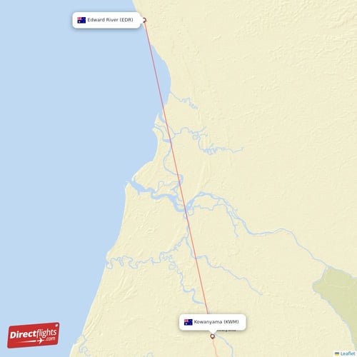 Kowanyama - Edward River direct flight map