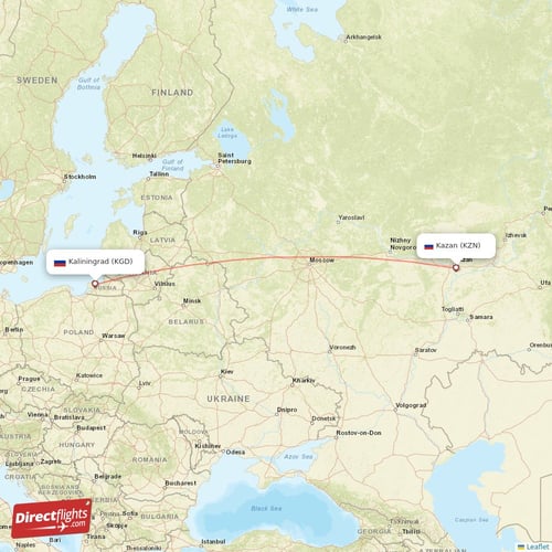 Kazan - Kaliningrad direct flight map