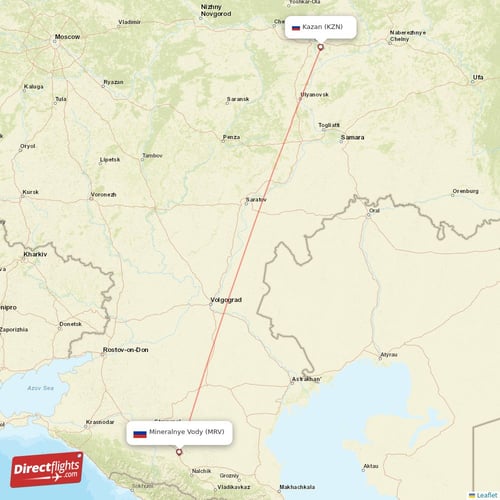 Kazan - Mineralnye Vody direct flight map