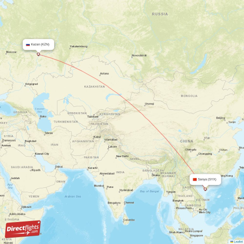 Kazan - Sanya direct flight map