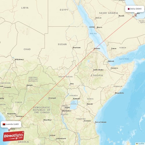 Luanda - Doha direct flight map