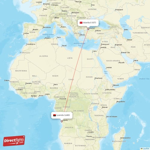 Luanda - Istanbul direct flight map