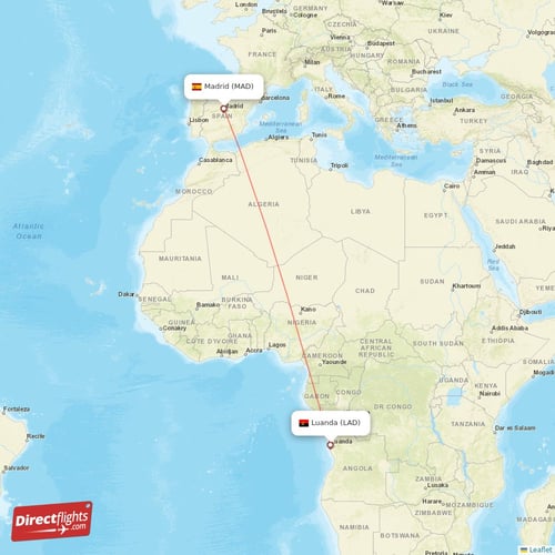 Luanda - Madrid direct flight map