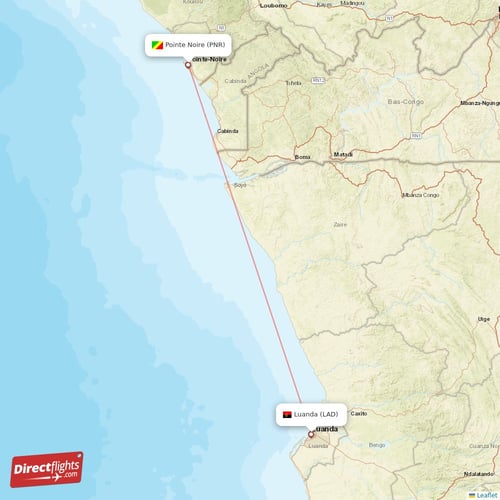 Luanda - Pointe Noire direct flight map