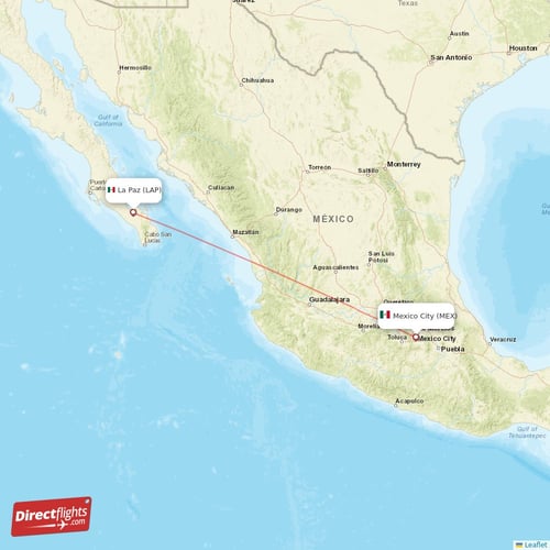 La Paz - Mexico City direct flight map