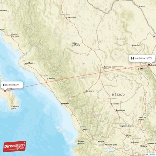 La Paz - Monterrey direct flight map