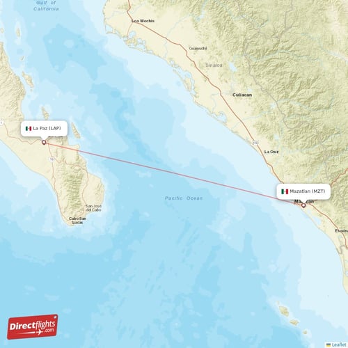 La Paz - Mazatlan direct flight map