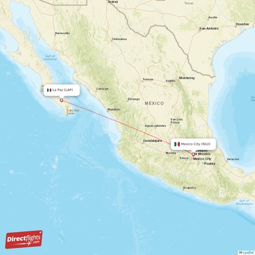 La Paz - Mexico City direct flight map