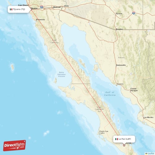 La Paz - Tijuana direct flight map