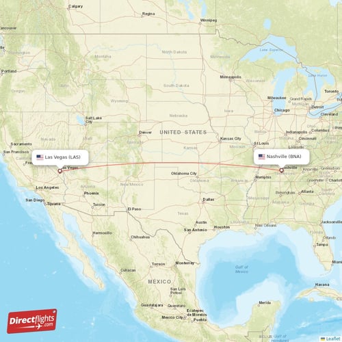 Las Vegas - Nashville direct flight map