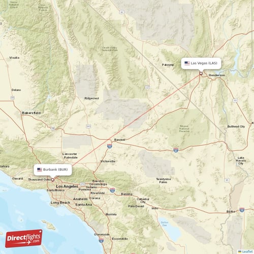 Las Vegas - Burbank direct flight map