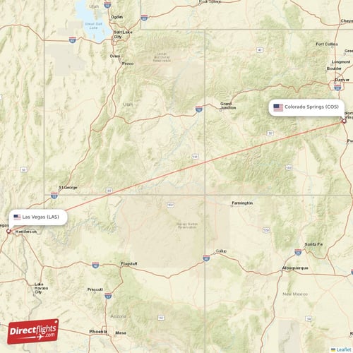 Las Vegas - Colorado Springs direct flight map