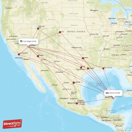 Las Vegas - Cancun direct flight map