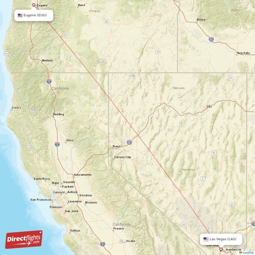 Las Vegas - Eugene direct flight map