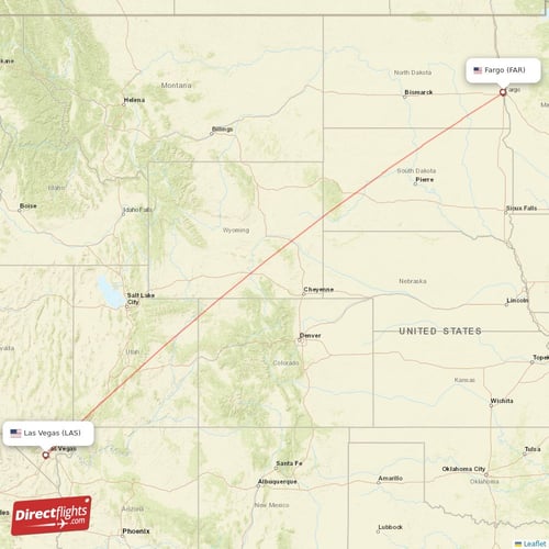 Las Vegas - Fargo direct flight map