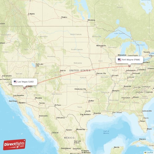 Las Vegas - Fort Wayne direct flight map