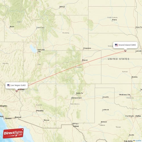 Las Vegas - Grand Island direct flight map