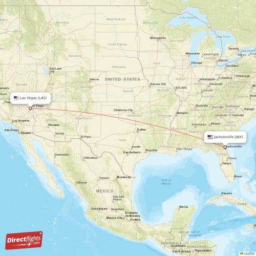 Las Vegas - Jacksonville direct flight map