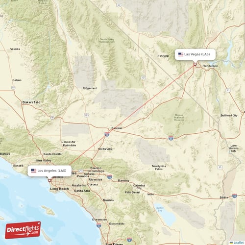 Las Vegas - Los Angeles direct flight map