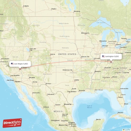 Las Vegas - Lexington direct flight map