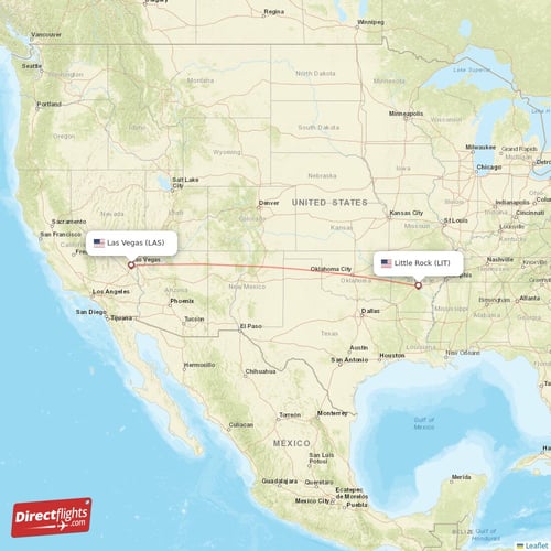 Las Vegas - Little Rock direct flight map